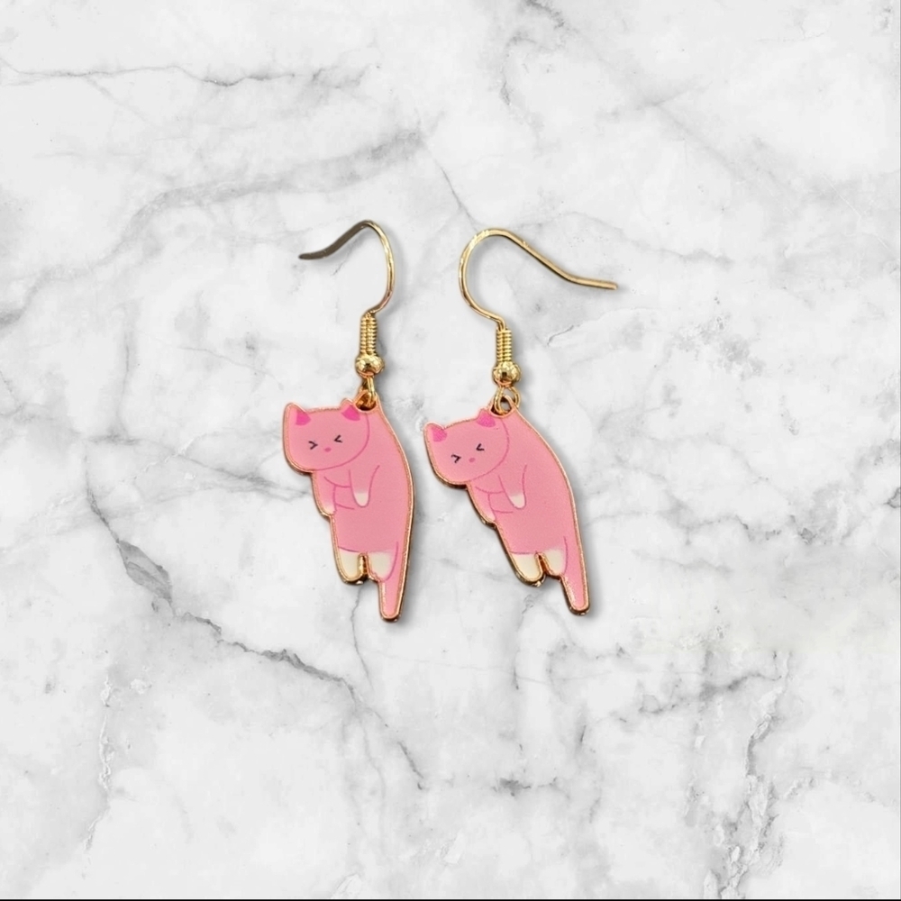 Charming Pink Cat Drop Earrings